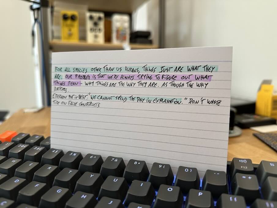 Notecard with a quote from The Obstacle is the Way by Ryan Holiday